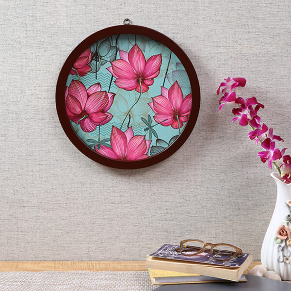 Round Wall Frame With Canvas Digital Print (Lotus) D-13
