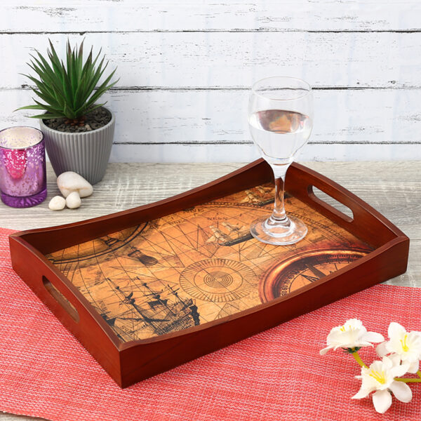 Wooden Boat Shape Tray Global Print T-7 Medium
